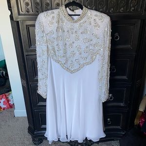 Vintage 1960s Victoria Royal Ltd. White Beaded Dress Size 14
